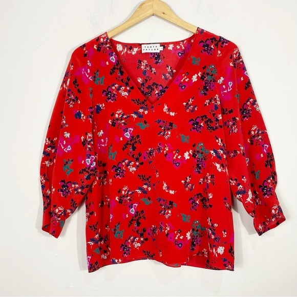 TANYA TAYLOR Rena Tulip Print Silk Top Papay Red NWOT - Picture 6 of 15